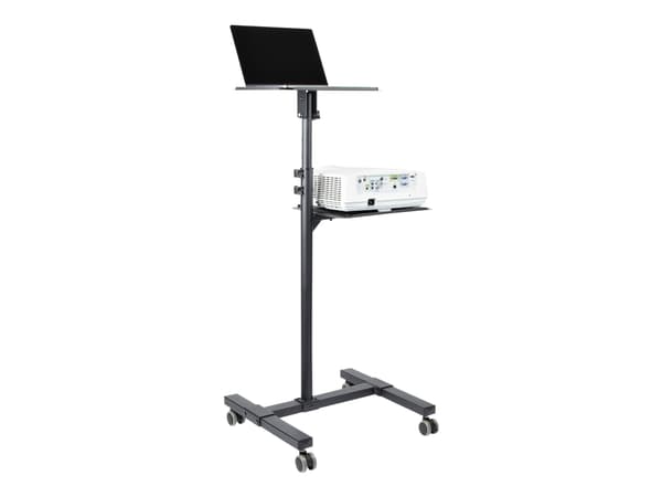StarTech.com Mobile Projector and Laptop Stand/Cart, Heavy Duty Portable Projector Stand (2 Vented Shelves, hold 22lb/10kg each), Height Adjustable R