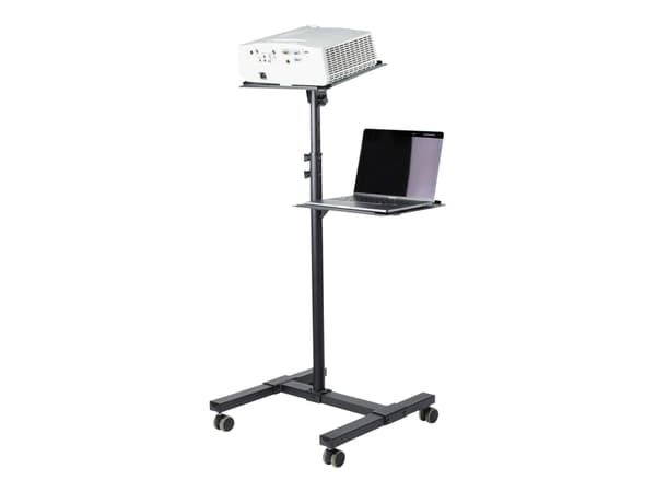 StarTech.com Mobile Projector and Laptop Stand/Cart, Heavy Duty Portable Projector Stand (2 Vented Shelves, hold 22lb/10kg each), Height Adjustable R