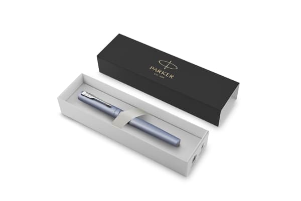 Parker Vector XL, Silver, Påfyllning med bläckpatronssystem, Blå, Rostfritt stål, Medium, Ambidextrous
