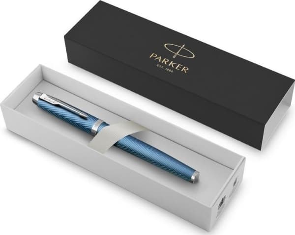 Parker IM Premium, Blå, Grå, Påfyllning med bläckpatronssystem, Blå, mässing, Lack, Rund spets
