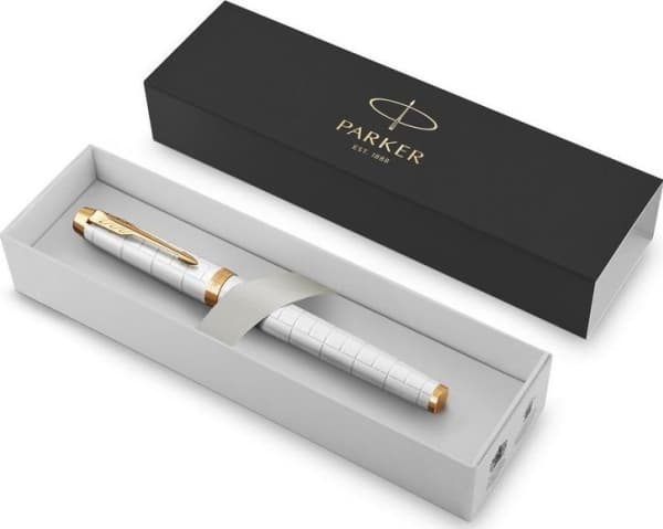 Parker 2143649, Guld, Vit, Påfyllning med bläckpatronssystem, Blå, mässing, Lack, Rund spets