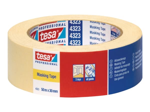 Tesa 4323 - Maskeringstejp - 30 mm x 50 m - lätt skrynklat papper - ljusbeige