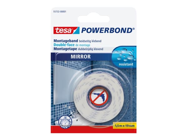 Tesa Powerbond Mirror - Dubbelsidig tejp - 19 mm x 1.5 m - vit