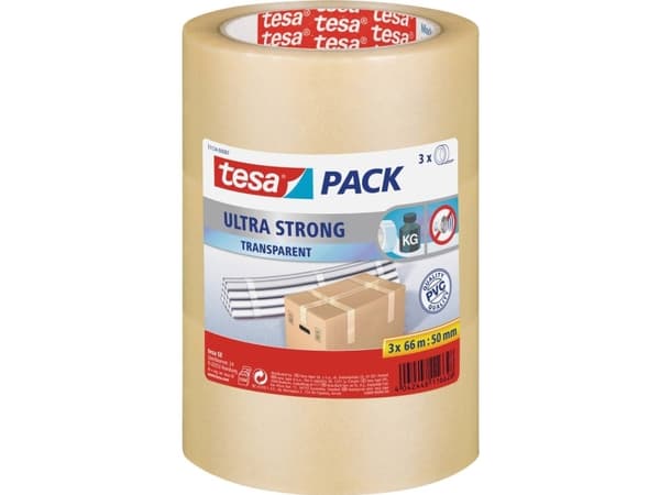 tesa ULTRA STRONG 51124-00007-01 Pakkebånd tesapack® Transparent (L x B) 66 m x 50 mm 3 stk