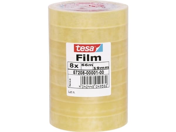 TESA Standard, 66 m, Gjennomsiktig, Polypropylen (PP), Fotoark kartong, Papir, 19 mm, 8 stykker
