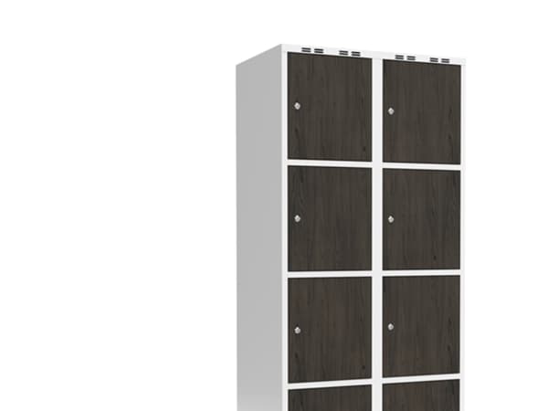 Vaatekaappi 2x400 mm Suora katto 4-osainen pilari Laminaattiovi Nocturne-puu Sylinterilukko