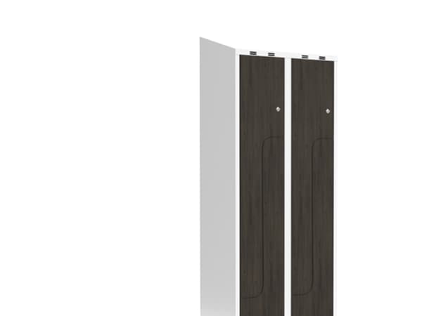 Garderobeskab 2x300 mm Skråt tag 2-delt søjle Z-dør Laminat dør Nocturne wood Cylinderlås