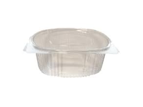 Plastbæger Verive 750 ml oval hængslet låg 172x144x62 mm RPET Klar,10 ps x 50 stk/krt