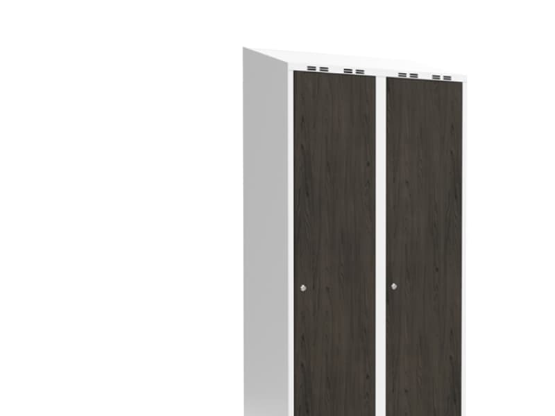 Garderob 2x400 mm Lutande tak Full pelare Laminatdörr Nocturne trä Cylinderlås