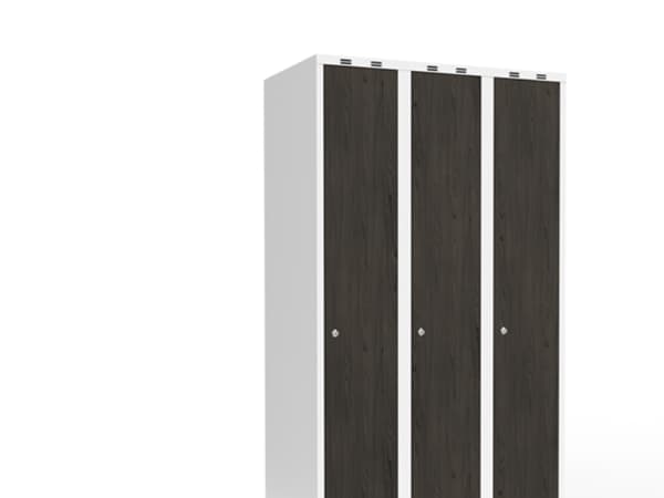 Garderobeskab 3x300 mm Lige tag Hel søjle Laminat dør Nocturne wood Cylinderlås