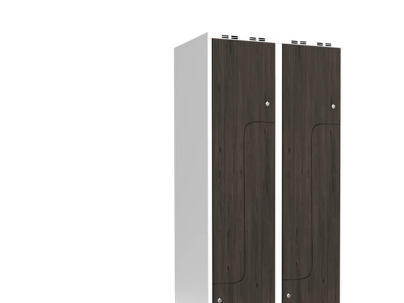 Garderob 2x400 mm Rakt tak 2-styckig pelare Z-dörr Laminatdörr Nocturne trä Cylinderlås