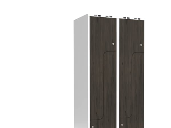 Garderobeskab 2x400 mm Lige tag 2-delt søjle Z-dør Laminat dør Nocturne wood Cylinderlås