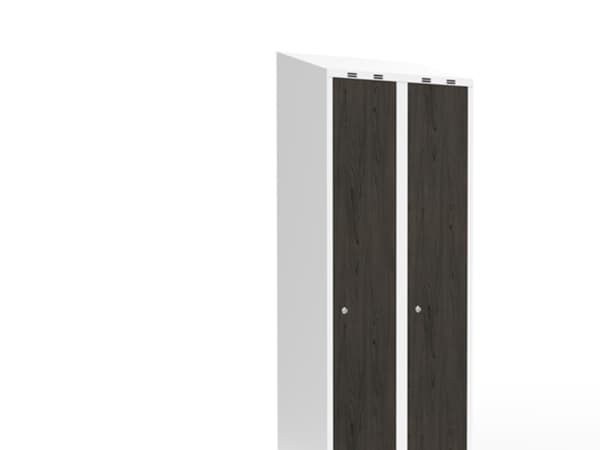 Garderob 2x300 mm Lutande tak Full pelare Laminatdörr Nocturne trä Cylinderlås
