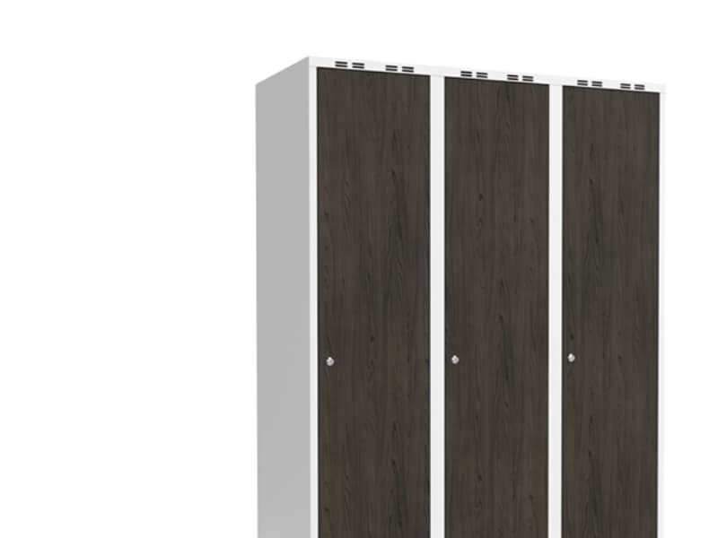 Garderob 3x400 mm Rakt tak Full pelare Laminatdörr Nocturne trä Cylinderlås
