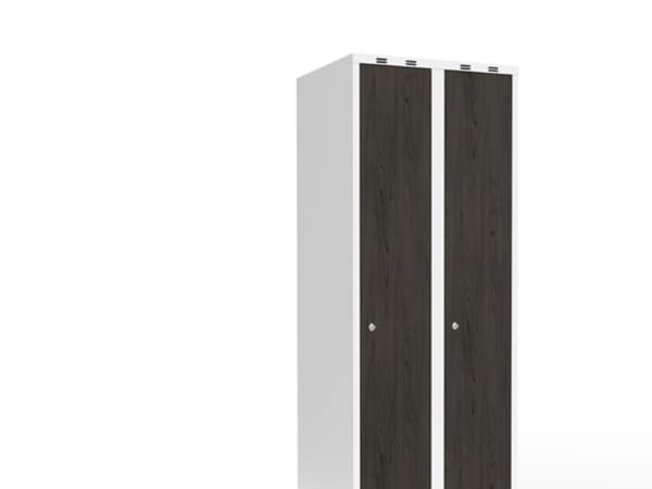 Garderobeskab 2x300 mm Lige tag Hel søjle Laminat dør Nocturne wood Cylinderlås