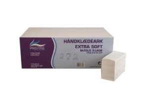 Håndklædeark Pristine Extra Soft M-Fold 3-lag L32xB20.6xD8cm Nyfiber Hvid,25 pk x 100 Stk/krt