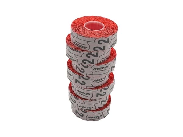 Price tag, Meto, 9489828 22x12mm neon rød, pakke med 7 stk