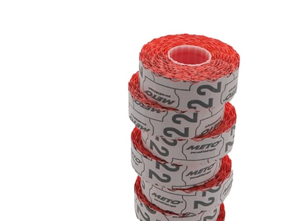Etiket METO UTC 22x12mm neon rød klæbekraft 2 1500stk/rul