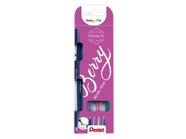 Fineliner Pentel SES15B-4 Brush Sign Pen BERRY - (4 stk.)