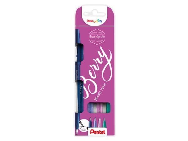 Fineliner Pentel SES15B-4 Brush Sign Pen BERRY - (4 stk.)