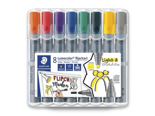 Marker Staedtler® Lumocolor® Flipchart Light & Shadow - etui med 8 stk. ass. farver