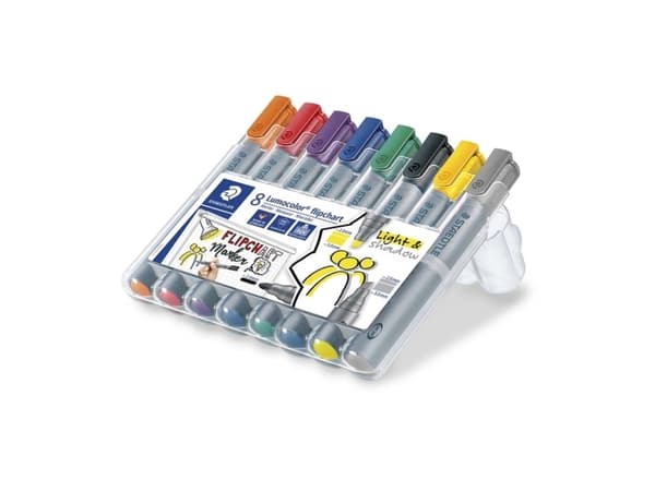 Marker Staedtler® Lumocolor® Flipchart Light & Shadow - etui med 8 stk. ass. farver
