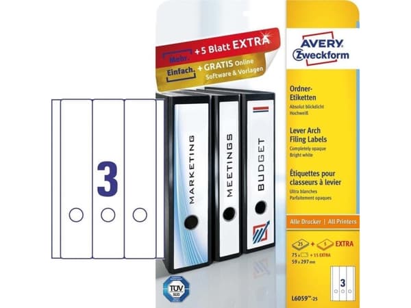 Avery Border Binder Labels, White 59 x 297mm (25), 25 arkkia, 59 x 297mm