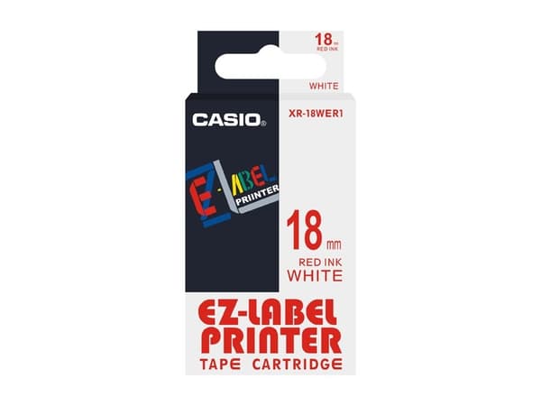 Casio XR-18WER1, Rødt på hvitt, Sort, 1,8 cm, 8 m, Boks