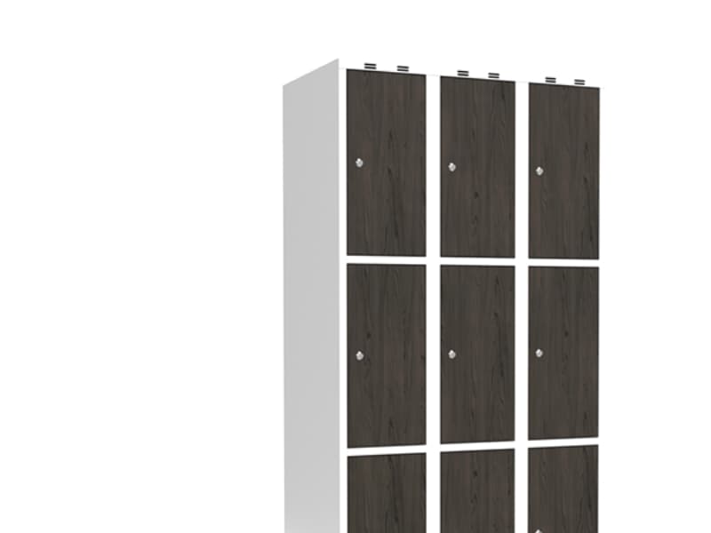 Garderob 3x400 mm Rakt tak 3-styckig pelare Laminatdörr Nocturne trä Cylinderlås