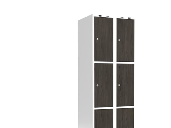 Garderobeskab 2x300 mm Skråt tag 3-delt søjle Laminat dør Nocturne wood Cylinderlås