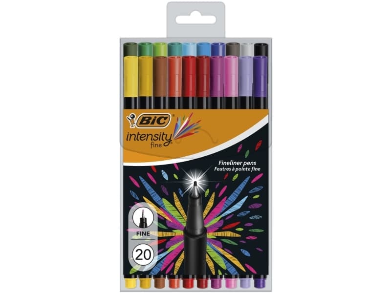 BIC 953035, Fin, 20 färger, Black, Blå, Brun, Grön, Grey, Ljusblå, Ljusgrön, lila, Orange, Rosa, Lila, Röd, Gul, 0,8 mm, 0,4 mm, Multifärg