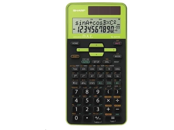 Sharp EL-531TG, Tasku, Funktiolaskin, 10 lukua, 2 linjat, Akku/Aurinko, Musta, Vihreä