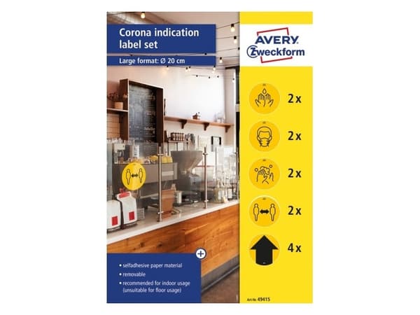 Avery 49415, Pyöreä, Keltainen, Paperi, Itsestään kiinnittyvä, 12 kpl, 20 cm