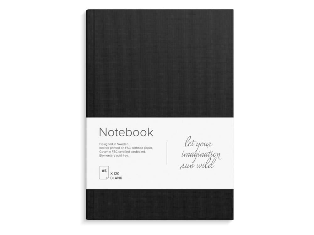 Burde Notebook, svart textiltryck, ofodrad, A5