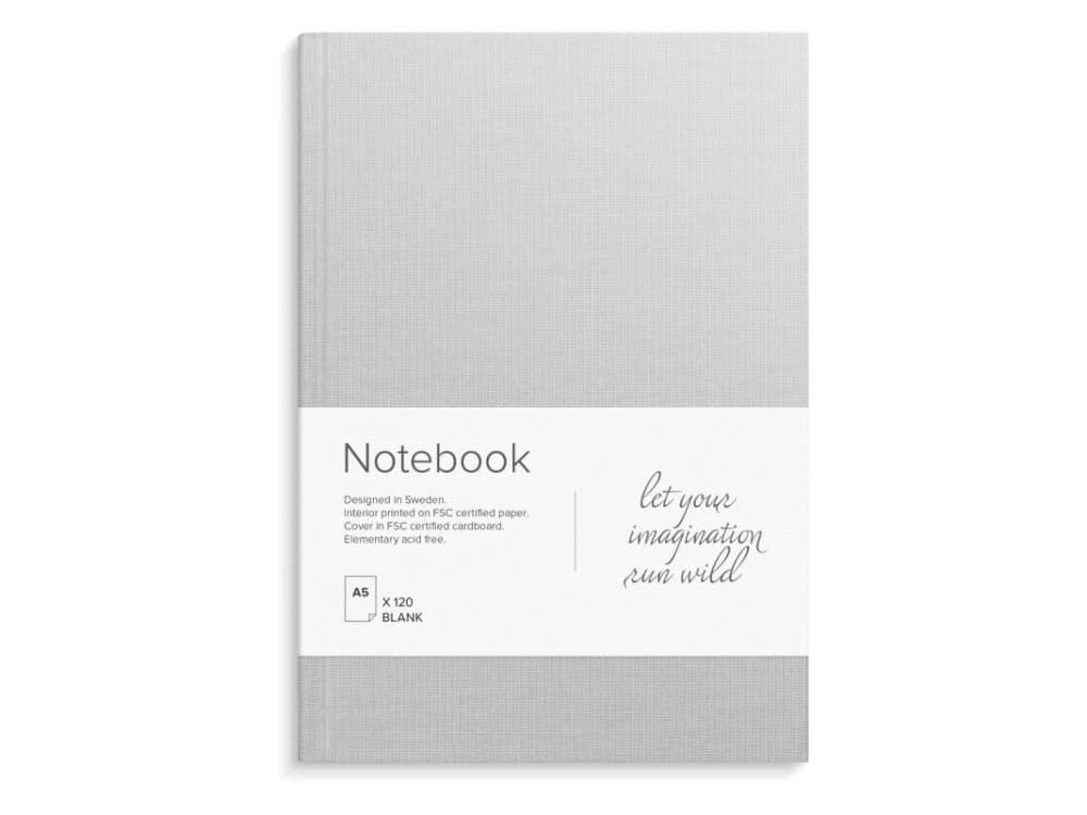 Burde Notebook, grått textiltryck, ofodrad, A5