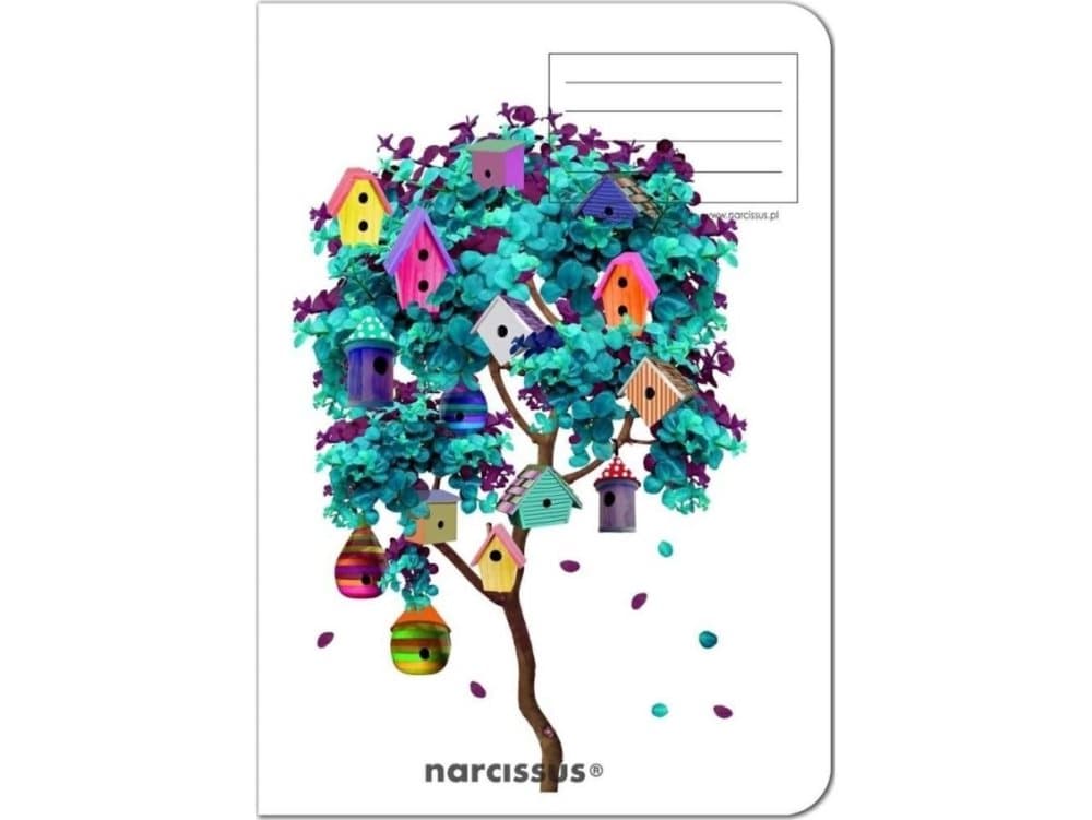 Narcissus Notebook A4/60K checkered PP Fun Birdhouses (4 pcs)
