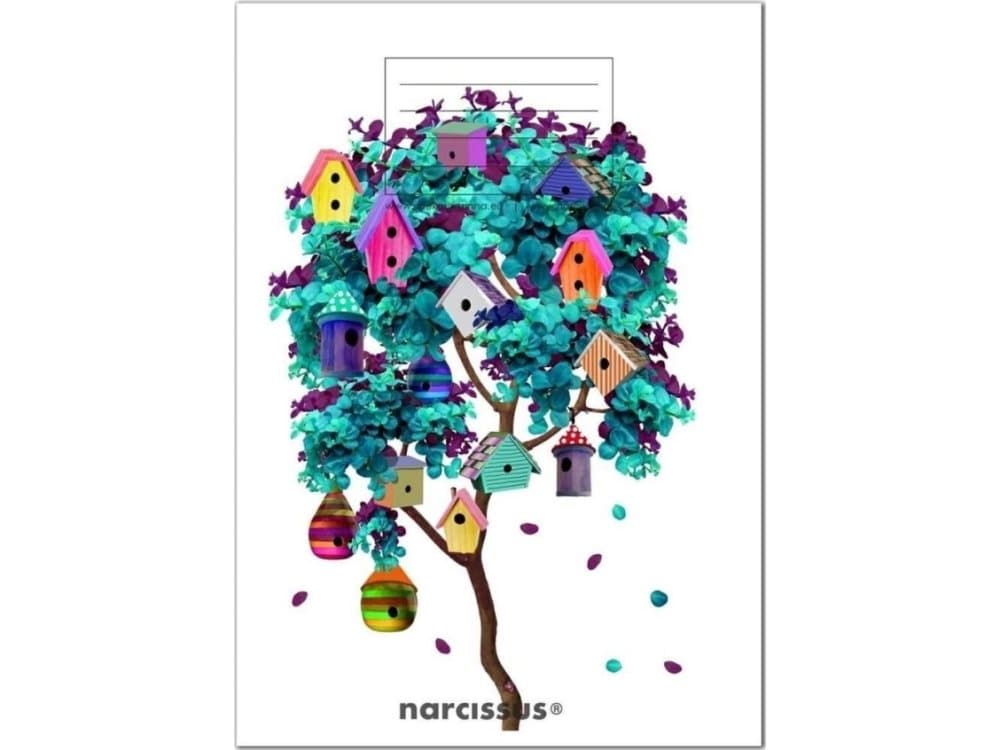 Narcissus Notebook A5/32K checkered PP Fun Birdhouses (4 pcs)
