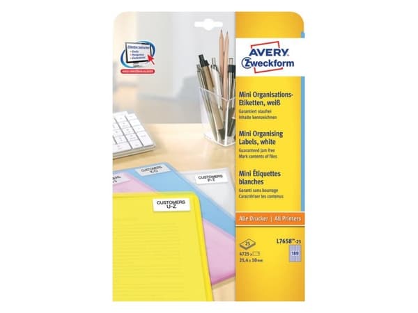 Avery Zweckform L7658 - Permanet adhesiv - hvit - 25.4 x 10 mm 4725 etikett(er) (25 ark x 189) merkelapper