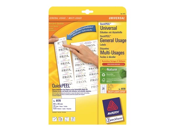 Avery Zweckform 6170 - Papper - permanent häftning - vit - 64 x 36 mm 525 etikett (er) (25 ark x 21) etiketter