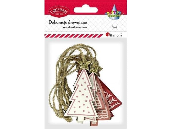 Titanum Wooden Christmas tree pendants, colorful 6 pcs