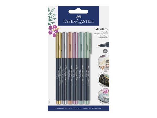 Faber-Castell Metallics - Markør - heart of gold, nothing else metals, copper cabana, berry nice, ice ice blue, wanderlust - vannbasert blekk - 1.5 m