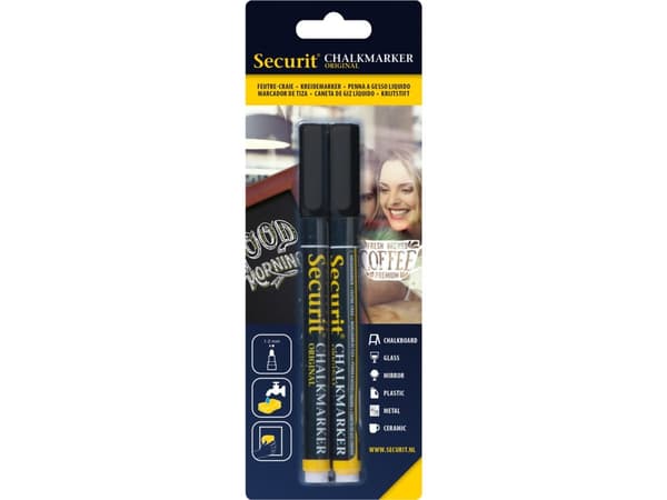 Securit® original kridtmarker sæt med to i sort