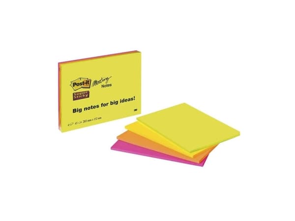 Post-it Super Sticky 6845-SS - Klistrelapper - large - 152 x 203 mm - 180 ark (4 x 45) - grønn, oransje, rosa, gul