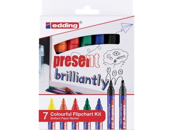 Edding Colourful Flipchart Kit, Svart, Blå, Grön, Orange, Röd, Gul, Diverse, Blandade färger, Glas, Strykjärn, Metall, papper, Plast, Stål, Tyskland,