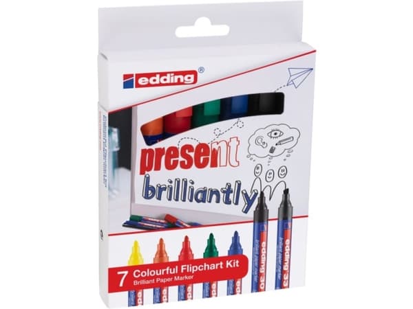 Edding Colourful Flipchart Kit, Svart, Blå, Grön, Orange, Röd, Gul, Diverse, Blandade färger, Glas, Strykjärn, Metall, papper, Plast, Stål, Tyskland,