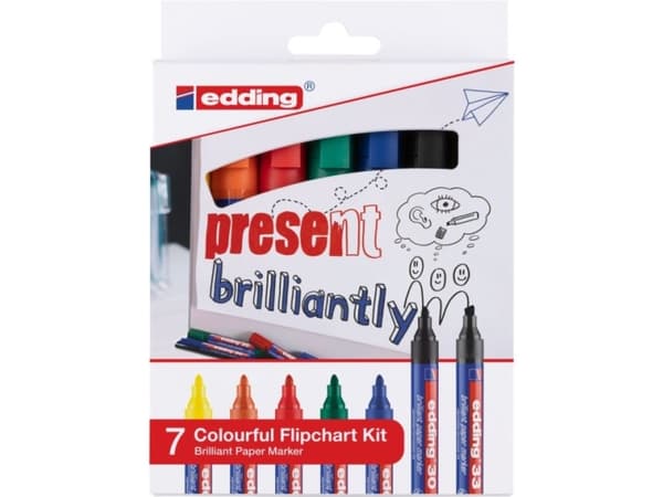 Edding Colourful Flipchart Kit, Svart, Blå, Grön, Orange, Röd, Gul, Diverse, Blandade färger, Glas, Strykjärn, Metall, papper, Plast, Stål, Tyskland,