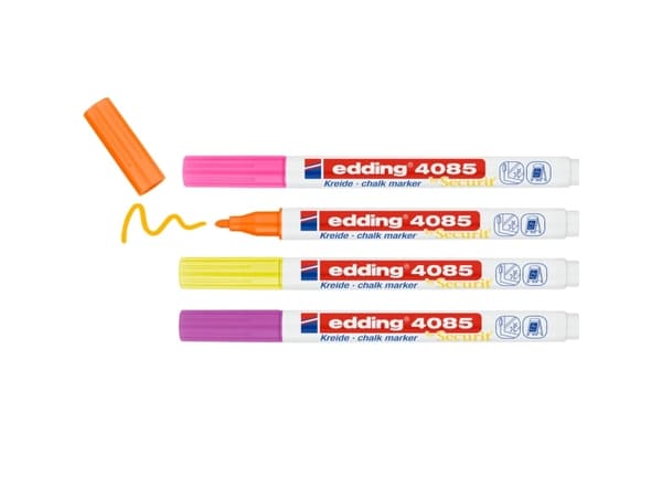 Edding 4085 4-4085-4-1NEON Kridtmarker Hindbær, Neongul, Neon-orange, Neonpink 1 mm, 2 mm N/A