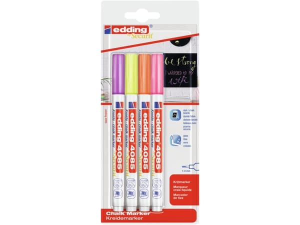 Edding 4085 4-4085-4-1NEON Kridtmarker Hindbær, Neongul, Neon-orange, Neonpink 1 mm, 2 mm N/A