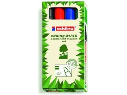 edding EcoLine 21 - Markering - permanent - för glas, metall, plast - svart, röd, blå, grön - 1.5-3 mm (paket om 4)