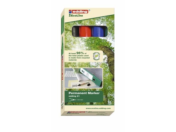 edding EcoLine 21 - Markering - permanent - för glas, metall, plast - svart, röd, blå, grön - 1.5-3 mm (paket om 4)